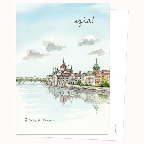 Edition Colibri Postal – Ilustración de Budapest Arquitectura | Set de 10 tarjetas planas (A6) – reverso para escribir