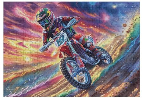 Piloto de Motocross montaña Bicicleta Todo Terreno Aventura Salvaje Puzzle 300 Piezas Aliviar Estrés Profundo Happy Time Rompecabezas Familiar para Hombres Y Mujeres Obra De Arte Decorativo Hogar 300