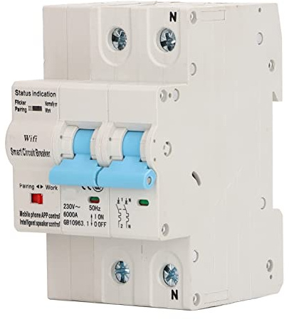 SIXRUN Wifi-strömbrytare PC-hus Smart Effektbrytare 2P AC230V DIN-skena Fjärrkontroll Tidsfördröjning Överbelastning Kortslutningsskydd för Home Farm Dorm Pumpvärmare (Aai)