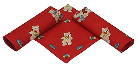 Betz 3er Pack Kinder Nickituch Bandana Kopftuch Halstuch BÄREN mit Schleife Größe ca. 41 x 41 cm 100% Baumwolle Farben: rot, blau Farbe rot