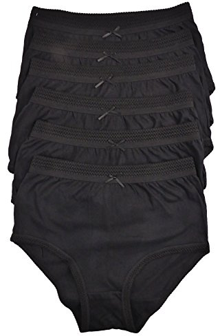 COTTONIQUE Ladies 6 Pairs of Full Cotton Briefs in Choice of Colours 36-54 Plus Sizes (40-42 (12-14), Black)
