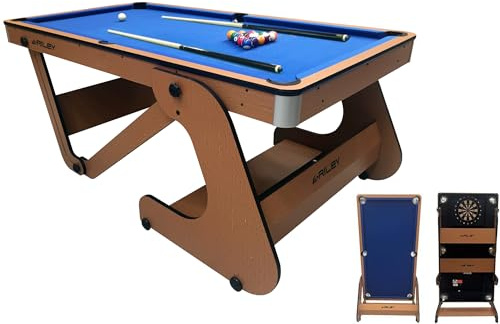 Riley Vertically Folding 6ft 2-in-1 Pool Table with Dartboard - With Cues, Pool Balls, Triangle, Chalk, Table Brush & Soft Tip Darts