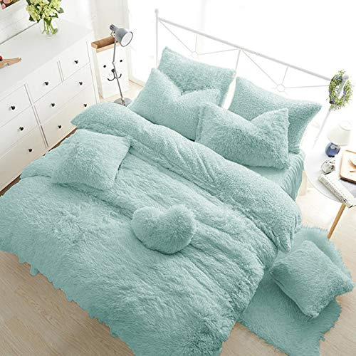 Teddy Bear Fleece Fitted Sheet Plain Thermal Winter Warm Soft Sherpa Cozy Bed Linen Bedding EXTRA DEEP 30CM SNUG FIT 12 inch Mattress Depth (Duck Egg, Super King 12/30cm Fitted Sheet)
