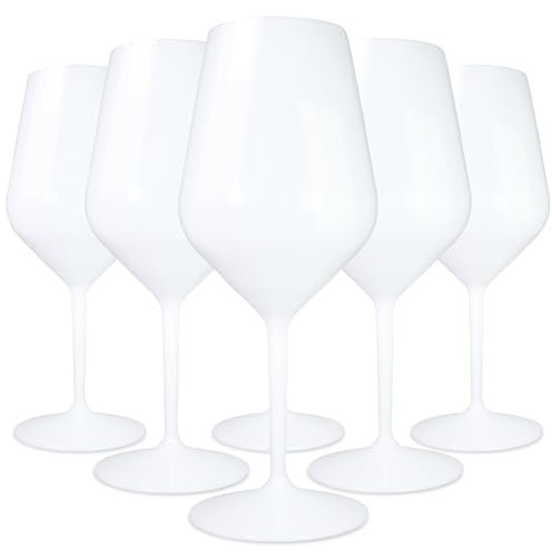 TUNDRA - Lot de 6 Verres a Pied | EVENT 47 cl | en PLASTIQUE RIGIDE (Tritan), Réutilisables, Verres à Vin Incassables, BPA-Free et Lavables au Lave Vaisselle, Verre à Vin, à Cocktail, (Blanc)