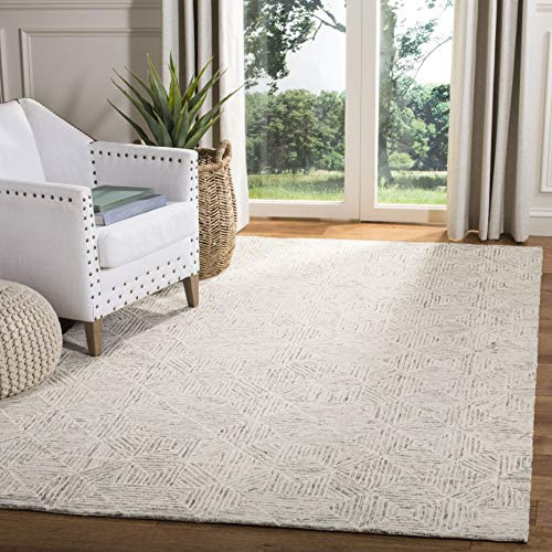 Safavieh Alfombra Contemporáneas para Sala de Estar, Comedor, Dormitorio - Abstract Collection, Pelo Corto, Marfil y Azul Claro, 91 X 152 cm