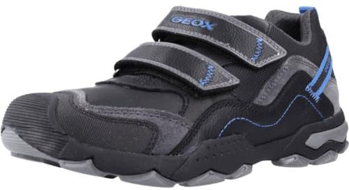 Geox garçon Baskets BULLER Boy, Gamin Baskets Basses,Semelle intérieure Amovible,Chaussure de Sport,Velcro,Noir (Black/Royal),30 EU