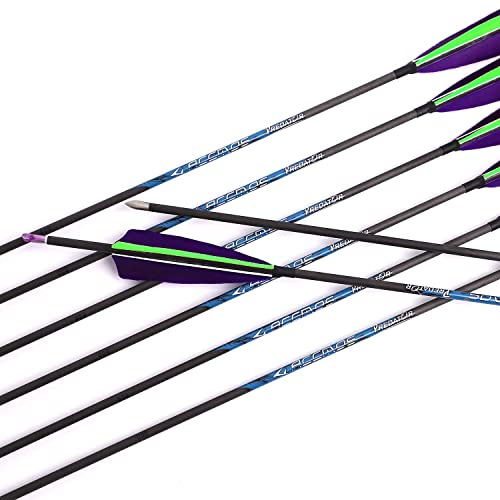 ACCMOS 800-Spine Flèche 28-Pouces Flèche Flèches Carbone Flèche Cible Flèche de Chasse Arc à Poulies Arc Recurve Adulte Jeunesse Tir à l’Arc Entraînement 6pcs Vert