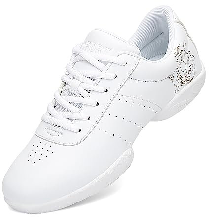 Damskor, Cheerleading, skor, flickor, skosnören, dansskor, delad sula, sneakers, mode, skalle, dansskor, vita, jazzskor, Vit, 30 EU