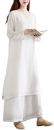 Damen-Zen-Kleidung, Tai-Chi-Kleidung, Kampfsport-Anzug, Zen-Tee-Kleidung, Anzug, chinesischer Stil, Tee-Kunst-Kleidung, Zen-Meditationskleidung, Tang-Anzug, Weiß-M