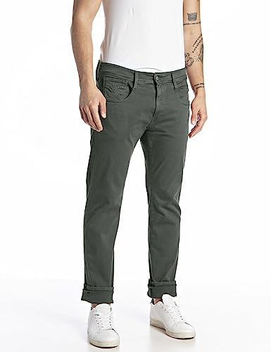 Replay Herren Jeans Anbass Slim-Fit Hyperflex Colour X-Lite mit Stretch, Grün (Military Green 030-1), 30W / 32L