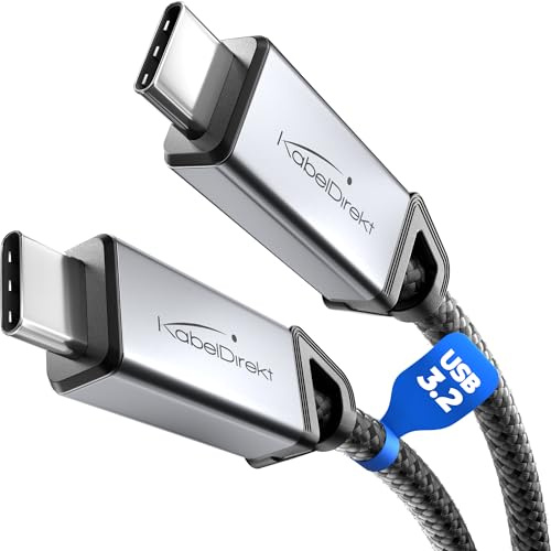 KabelDirekt – Cable USB-C Todo en Uno, USB 3.2 Gen 2, Conectores Metálicos + Diseño Trenzado – 2m (20 Gbit/s para Datos/Video, Carga Rápida 240 W, Cable Universal para Datos/Carga/Monitor, Negro)