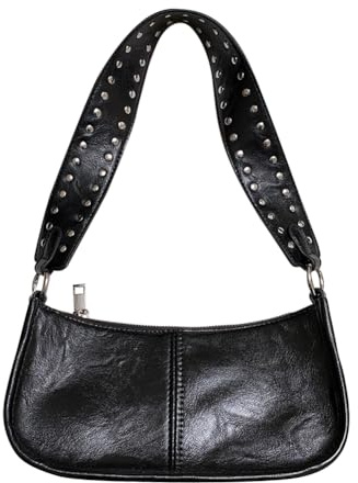 Fiorky Bolso de hombro retro pequeño Hobo Bolsas para mujeres, Y2K Crescent Monedero tachonado decoración correa ajustable Crossbody Sling Bag PU Tote bolso
