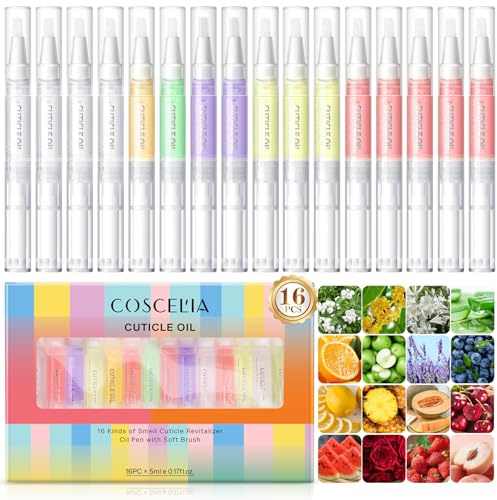 Coscelia 16PCS Aceite para Cuticulas Tratamientos para Uñas Aceite Reparador para Uñas y Cutículas Pluma Lápiz para Cuidado de Sabores Mixtos