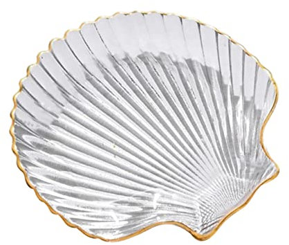 Cabilock Glass Plates Shell Shape Breakfast Plate Gold Rim Glass Jewelry Display Tray for Delicate Fruit Salad and Dessert Serving