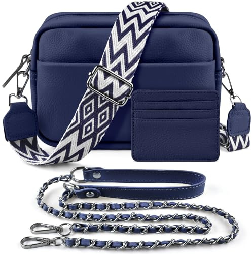 BROTOU Crossbody Bag for Women, Leather Handbag & Shoulder Bag with Adjustable Wide Strap, Chain Strap & 3-Slot Card Holder, Camera Cross Body Bag for Lady Girl Shopping Daily Use (A-Dark Blue)