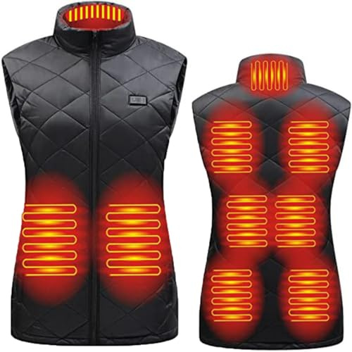 Gilet Riscaldato da Donna, 9 Zone Gilet Riscaldante Elettrico Leggero 3 Regolabile Temperature Giubbotto Termico Lavabile per Sci Pesca Trekking Campeggio(Black,XL)