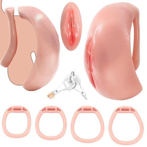 Male Chastity Cage Sex Toys Realistic Pussy Cock Cage Lock & Chastity Sexy Underwear Adjustable Strap on Harness Chastity Belts Devices BDSM Bondage Device Sex Toy for Gay Sissy Men (Small Cage)