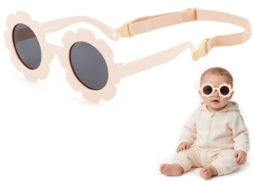 HIVTE Gafas de Sol Bebé Polarizadas con Correa Ajustable, Silicona Suave, Protección UV400, para Niños de 6 a 24 Meses – Color Crema