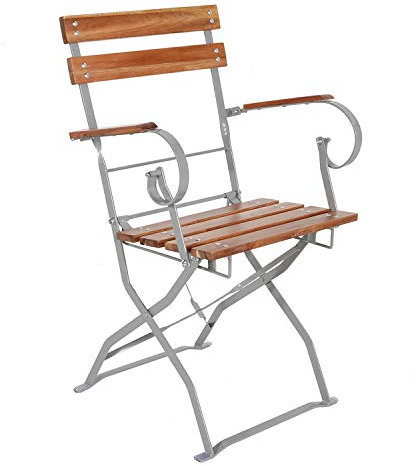 Mojawo Biergarten Klappsessel Armlehne Gartenstuhl Klappstuhl Akazienholz Stahl pulverbeschichtet 53,5x47x84cm