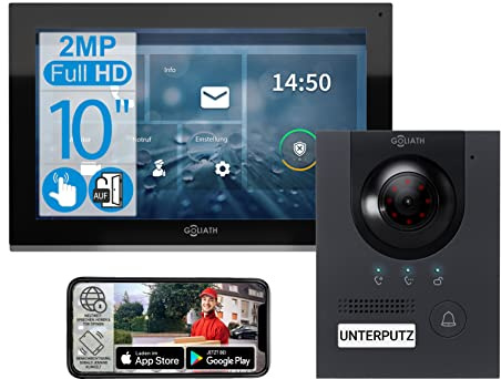 Goliath® PRO IP - Türklingel & Türsprechanlage mit Kamera [UNTERPUTZ TÜRSTATION] - Klingel mit Kamera & 10 Zoll Monitor - Doorbell Camera - Video Sprechanlage mit Türöffner - Videotürklingel