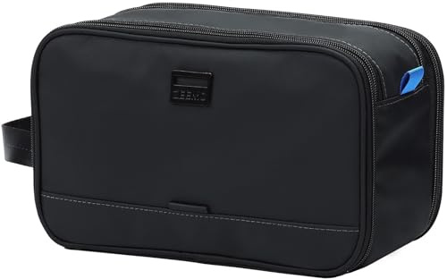 ZEEMO Travel Toiletry Bag for Men, Medium Water-Resistant Double-Sided Full-Open Dopp Kit, Versatile Organizer for Shower and Hygiene Accessories, Bathroom Essentials, Cosmetics, Black