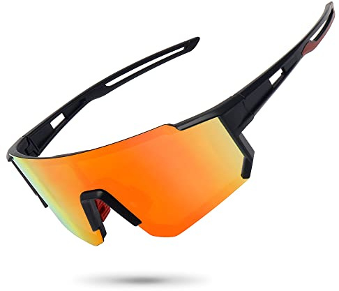 STORYCOAST Polarized Sports Sunglasses for Men Women,Bike Glasses Driving Fishing Cycling Mountain Bike Sunglasses UV400 Protection Black Frame-Red Mirror Lens