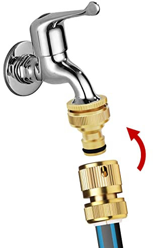 Mdlufee Conectores de Grifo de Manguera de latón Adaptador de Grifo 2 en 1 de 1/2 Pulgada y 3/4 Pulgada, Conector rápido de Manguera de jardín de 1/2 Pulgada (2 Piezas)