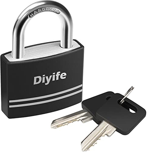 Diyife Padlock with Keys, 40mm Aluminum Weatherproof Small Lock, 1 Pack | Anti-Rust, Waterproof, Outdoor Key Lock for School, Gym Locker, Cabinets, Gate, Garage, Shed, Fence (Black)