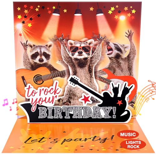 FITMITE Birthday Cards, Funny MUSICAL&SHAKING Raccoon Pop-up Greeting Card Birthday Gifts for Women Men Husband Wife Kids