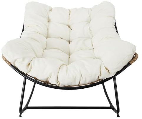 HOME DECO FACTORY Fauteuil à Bascule Tulum Coussin Beige Extérieur Marron | Métal, fauteuil à bascule Tulum, coussin beige, mobilier d'extérieur, jardin ou terrasse, 96x73x114 cm, marron