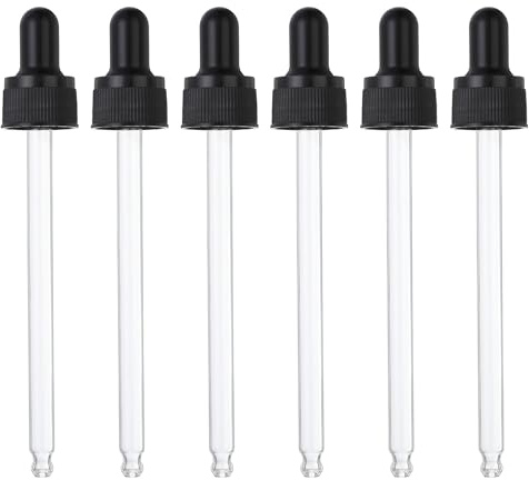 PATIKIL 6 tapas de cristal con cuentagotas de plástico para botellas de aceites esenciales de 3.4 onzas, perfume, experimentos de laboratorio, color negro