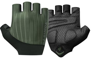 LAMEDA Guantes MTB Hombre Mujer Verano Ligero Secado Rápido Guantes Cortos Ciclismo Unisex Guantes de Bici de Carretera de Medio Dedo Transpirables Deportes al Aire Libre Verde-L