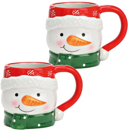Set di tazze natalizie in ceramica da 370 ml con pupazzo di neve – tazze da caffè con motivo natalizio – lavabili in lavastoviglie, ideali per caffè, tè o vin brulé