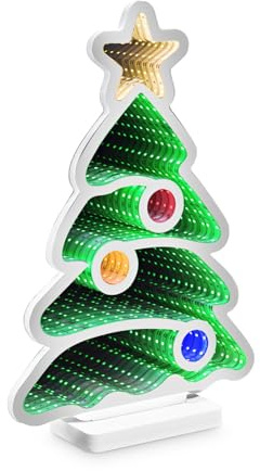 Idena 30550 - LED Infinity Mirror Sapin de Noël, env. 13 x 5,5 x 22 cm, Lampe de décoration avec 80 LED SMD et Effet 3D, décoration de Noël pour l'intérieur, Fonctionne sur Piles