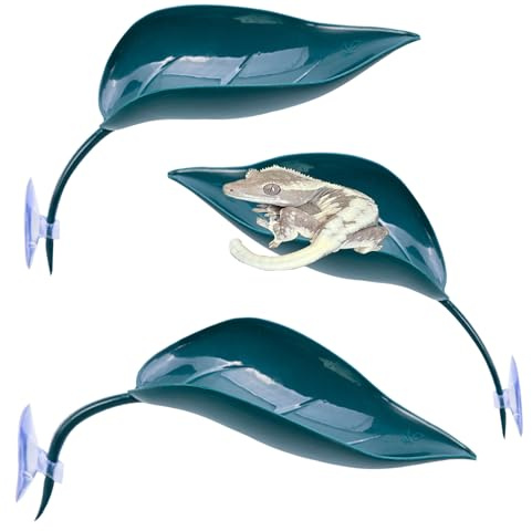 Delllala 3pcs Crested Gecko Hide，Wall Climbing Gecko Toy，Reptile Leaf，Crested Gecko Tank Accessories，Turtle Tank Decorations，Tree Frog Terrarium Accessories (Grass Green)