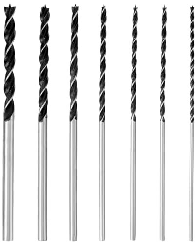LCOUACEO Brocas para Madera 300 mm de Largo Brocas para Madera de Acero de Alta Velocidad, 4 mm 5 mm 6 mm 7 mm 8 mm 10mm 12mm Dureza Espiral Broca para Madera Vástago Recto Juego para Herramienta