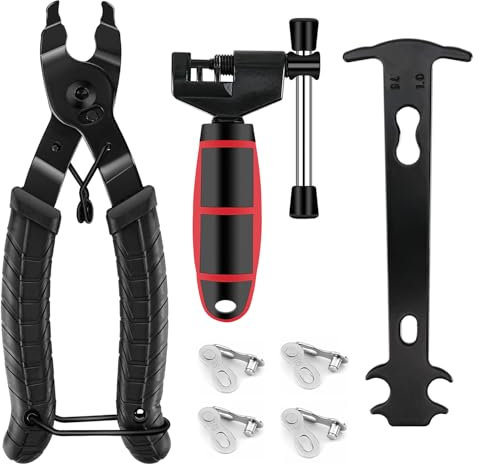 Rose Kuli Fahrrad Werkzeug - Kettennieter Fahrrad, kettenschloss Kettenzange mit 4 Paar Fahrradketten Nieten, Fahrradkette Reparatur Set für 6-12 Fach Fahrradkette Werkzeug Set