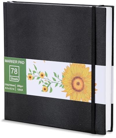 Goldeluxe Sketchbook 21×21cm, 156 pages (78 feuilles), papier épais 200g/m²,sans acide, couverture rigide en PU imperméable,alternative idéale au Carnet de dessin A5,pratique avec pages détachables