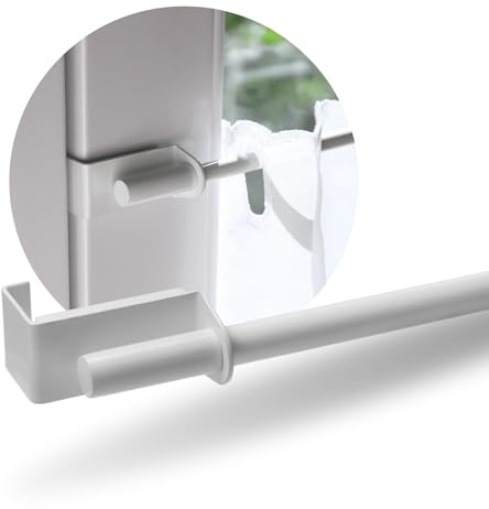 Rollina Gardinenstange zum Klemmen ohne Bohren | Klemmstange für Gardinen & Scheibengardinen | Vorhangstange Klemmstange ausziehbar 40–60 cm und Rahmenstärke 13-17 mm | Vitragenstange weiß Metall