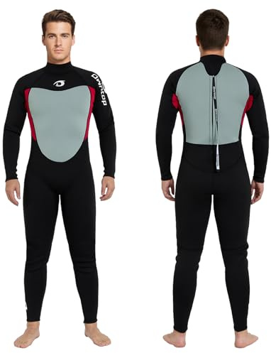 Owntop 5mm Wetsuit for Men | Full Length Winter Wetsuits | UV50+ Sun Protection Warm Wet Suit | 5/3mm Back Zip Diving Surfing Suit | Red L