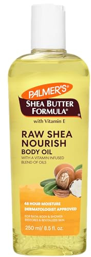 PALMER Shea Butter Formula Raw Shea Nourish Body Oil with Vitamin E, 250ml - Deep Moisturizing & Hydrating Body Oil for Dry Skin, Bath, Shower & Massage.(With Cosmetic Spatula)