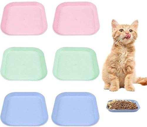 6 Pcs Eco-Friendly Kitten Bowls - Shallow Cat Food Dishes Made of Sustainable Wheat Straw & PP - Anti-Whiskered Fatigue Pet Feeding Bowls for Kittens, Small Dogs & Short-Legged Cats (3 Colours)