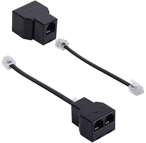 Hsupez 2 piezas RJ11 teléfono Y Splitter 1 a 2 adaptadores, RJ11 6P4C teléfono distribuidor con conector macho para teléfono fax módem conexión DSL