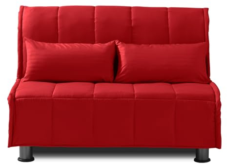 EVERGREENWEB Divano Letto 2 Posti con Materasso Piazza e Mezzo 120x190 Ortopedico, Prontoletto RICHIUDIBILE con Rivestimento SFODERABILE Lavabile, Coppia Cuscini SUPERSOFT Abbinati color Rosso EVENING