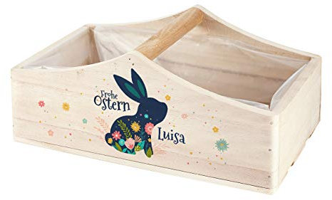 Herz & Heim® Osternest Pflanzkiste mit Gravur oder Druck - Osterkörbchen Osterhase Frohe Ostern