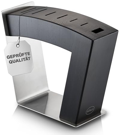 RÖSLE MoveX Bloc à Couteaux en Noir, Bloc à Couteaux Design Haut de Gamme en Acier Inoxydable et Bois de Frêne, Lames Visibles, 2 Positions Debout, Stable, Couteaux Non Fournis