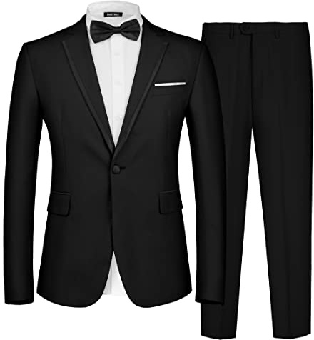 MAGE MALE Men's 2 Piece Suit Notched Lapel One Button Slim Fit Formal Wedding Prom Tuxedo Suits Blazer Pants with Bow Tie Set