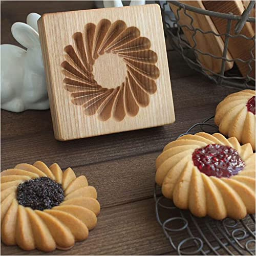 Molde de madera tallada para galletas, cortador de galletas de jengibre, moldes de sello de galletas para Springerle, tragacanto, mazapán, Pryanik ruso, pan de jengibre, Lebkuchen y Tirggel (flor