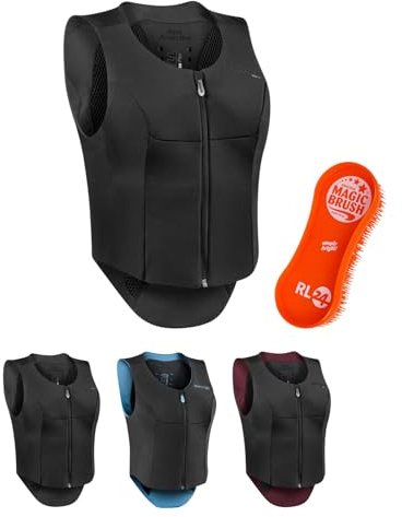 RL24 - Damen Rückenprotektor Komperdell Ballistic Flex Fit Slim inkl. MagicBrush | Reitschutzweste in schwarz & Pferdebürste Set | leichte & Flexible Ausführung | Größe S