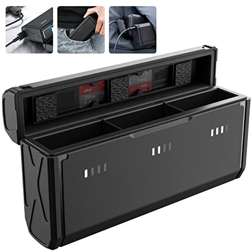 TELESIN Batterieladegerät für GoPro Hero 12/11/10/9, 3 Steckplätze, 2 TF-Kartenspeicher, Non-Plug-in Power Query, LED-Display, Kompatibel mit Enduro-Batterien, Schnellladung, Tragbares Design